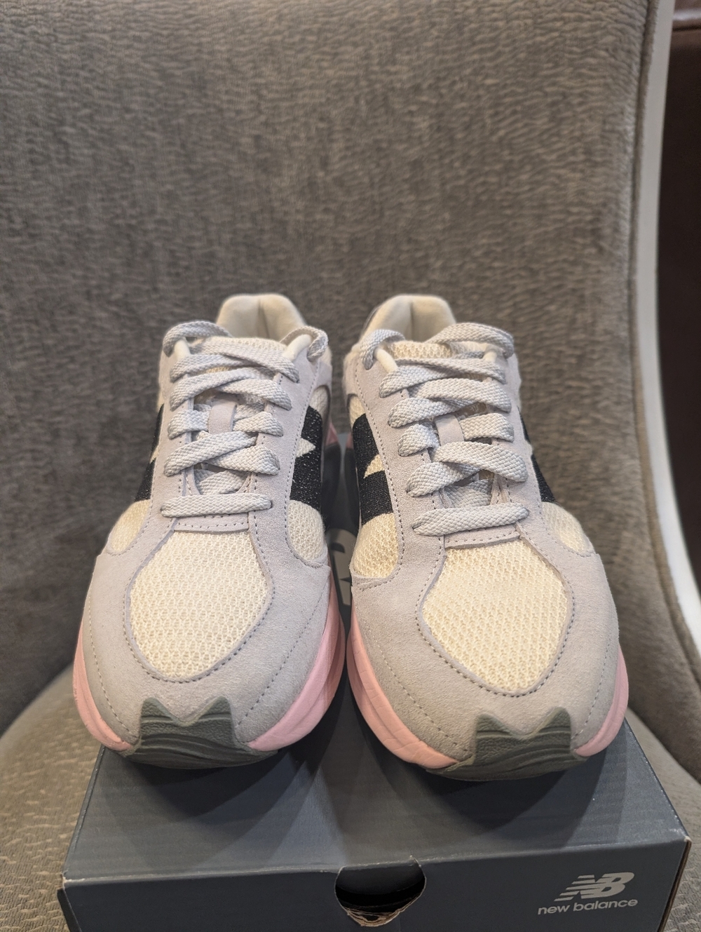 New Balance Women’s Light Gray & Pink Platform Sneakers - Picture 2 of 10
